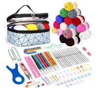 WUSUPU Juego de ganchillo portátil para principiantes,Agujas de Ganchillo,Crochet Kit Principiantes Adultos,Ganchillos Grochet Kit con bolsa de almacenamiento y accesorios y Lana,instrucciones