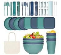 WUSUPU Juego de Vajilla de 55 Piezas para 4 Personas,Vajilla de Plástico, Reutilizado Vajilla Irrompible,Cuencos y Platos para Cena, Picnic, Camping, Barbacoa