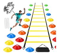 WUSUPU Kit Entrenamiento de Fútbol, 6M Agility Speed Ladder, 20 Conos de Entrenamiento, Paracaidas Correr, Idea de Entrenamiento de Fútbol Accesorios para Niños y Adultos
