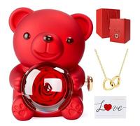 WUSUPU Oso con Rosa Eterna y Collar,Oso Rosa Preservada,Oso con Rosa Caja de Regalo,Regalo Cumpleaños,Regalo para Novia,Regalo Aniversario Novia,día de San Valentín,día de la Madre, Cumpleaños