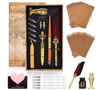 WUSUPU Set de Caligrafía de 24 Piezas - Pluma de Oca Vintage & Pluma de Madera con 5 Plumillas,Tinta,Sello,Soporte,Sobres y Papel de Carta,etc - Elegante Regalo para Principiantes y Profesionales