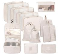 WUSUPU Set de Organizador Maleta de 12 Piezas,Packing Cubes Impermeables,Cubos de Embalaje con Bolsas para Ropa,Bolsa Zapatos,Neceser,etc.|Beige|Ahorro de Espacio para Vacaciones y Viajes de Negocios