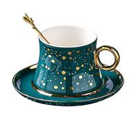 Wutaihill Taza de café divertida, juego de tazas de té de cerámica de 220 ml, juego de tazas y platillos de 7.4 oz for fiestas, oficinas, hogares y cafeterías.