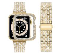 wutwuk Joyería Correa Compatible Apple Watch series 9/8/7 41mm con Funda Brillante, Pulsera Mujer iWatch 41mm (Oro de 41mm)
