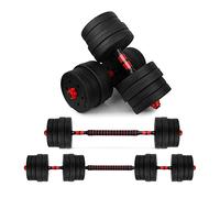 wuuhoo® Set de Mancuernas Ajustables Berti - 2 Unidades de 30mm, 10-30kg, Con Pesas y Barra de Extensión, Cierre de Estrella, Plástico - Rojo