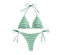 WUUISDNX de niña con top triangular y cuello halter, braguita estampada, traje de baño piezas. Tejido suave, perfecto para viajar, Rayas verdes, S