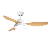 WUUM FLOW DC - Ventilador de techo | Gran luz LED 24W con 3 tonos | Potente motor ultrasilencioso, 6 velocidades | Control remoto por mando | Color madera y blanco