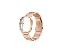 WUURAA Adecuado for Fitbit Versa 4 3 2 /Versa Lite/sense/Sense 2 Correa de metal de acero inoxidable con funda protectora de pantalla (Color : Rose gold, Size : Versa3/sense)