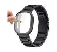WUURAA Ajuste for Fitbit Versa 4 2 3 Banda Correa de metal milanesa de acero inoxidable Apto for Fitbit Versa Lite/Sense 2 con funda protectora de pantalla (Color : 3, Size : Fitbit Versa 3)