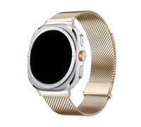 WUURAA Correa de acero inoxidable for Samsung Watch 7 Ultra Correa de 47 mm Correa milanesa for GALAXY WATCH 7 ULTRA Correa con extremo curvo(Light Gold,Black connector)