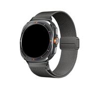 WUURAA Correa de acero milanesa for Samsung Galaxy Watch Ultra Pulsera for Galaxy Watch 7 Ultra 47 mm Correa con extremo curvo SIN huecos(Titanium Gray,Black connector)