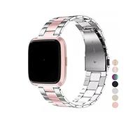WUURAA Correa de reloj de acero inoxidable for Fitbit Versa 4, pulsera sin tornillos, pulseras de Metal de repuesto for Fitbit Versa 3 Se(Silver+Pink,Versa 3 or Sense)