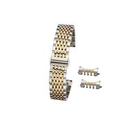 WUURAA Correa de reloj de nueve cuentas de acero inoxidable, 18mm, 19mm, 20mm, 21mm, 22mm, con boca plana y boca curva, correa de reloj de doble articulación (Color : Silver+Gold, Size : 18mm)
