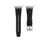 WUURAA Correa de silicona líquida for Samsung Watch Ultra for Galaxy Watch 7 Ultra 47mm Modificación de extremo curvo Cabeza de acero inoxidable(Silver Black(bagged))
