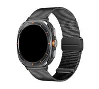 WUURAA Correa milanesa de acero inoxidable for Samsung Watch Ultra Correa de metal for Galaxy Watch 7 Ultra 47 mm Correa con extremo curvo SIN huecos(Black,Silver Connector)