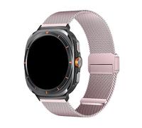 WUURAA Correa milanesa de acero inoxidable for Samsung Watch Ultra Correa de metal for Galaxy Watch 7 Ultra 47 mm Correa con extremo curvo SIN huecos(Rose Pink,Silver Connector)