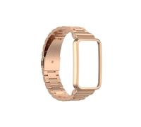 WUURAA Marco protector Correa de reloj Caja de metal Pulsera Correa de acero inoxidable for Xiaomi Band 7 Pro(Color:Rose gold)