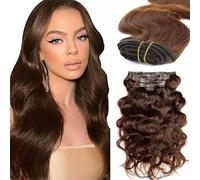 WuvuSnm Body Wave Clip in Hair Extensions Human Hair Extensiones Pelo Natural Clip #4 Chocolate Brown 120g 7Pcs Per Pack para Mujer Extensión De Pelo Humano Minimal Smell 30 Inch