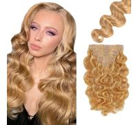 WuvuSnm Body Wave - Extensiones de clip de pelo humano con clip, 27/613, rubio, 120 g, 7 unidades por paquete para mujer, cabello real, 14 pulgadas