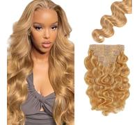 WuvuSnm Body Wave - Extensiones de clip de pelo humano con clip, 27/613, rubio, 120 g, 7 unidades por paquete para mujer, cabello real de 28 pulgadas