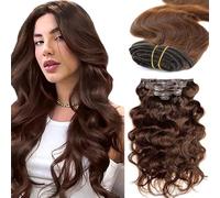 WuvuSnm Body Wave - Extensiones de clip de pelo humano, pelo humano, #4, marrón chocolate, 18 pulgadas, 120 g, 7 unidades por paquete para mujeres