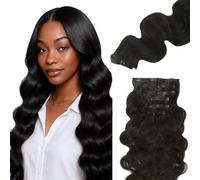 WuvuSnm Body Wave - Extensiones de clip de pelo humano, pelo humano, extensiones de clip invisibles, #1B, color negro natural, 120 g, 7 unidades por paquete para mujeres cabello real de 40 cm