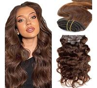 WuvuSnm Body Wave - Extensiones de clip de pelo humano, pelo humano, extensiones de clip invisibles, color marrón chocolate, 120 g, 7 unidades por paquete para mujeres cabello real de 20 pulgadas