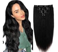 WuvuSnm Clip in Hair Extensions Human Hair Extensiones Pelo Natural Clip #1 Jet Black 18 Inch 120g 7Pcs Per Pack para Mujer Extensión De Pelo Humano Real Hair Minimal Smell