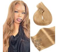WuvuSnm Clip in Hair Extensions Human Hair Extensiones Pelo Natural Clip #27 Honey Blonde 14 Inch 120g 7Pcs Per Pack para Mujer Extensión De Pelo Humano Real Hair Minimal Smell