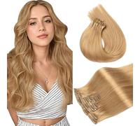 WuvuSnm Clip in Hair Extensions Human Hair Extensiones Pelo Natural Clip #27 Honey Blonde 24 Inch 120g 7Pcs Per Pack para Mujer Extensión De Pelo Humano Real Hair Minimal Smell