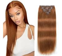 WuvuSnm Clip in Hair Extensions Human Hair Extensiones Pelo Natural Clip #30 Light Brown 14 Inch 120g 7Pcs Per Pack para Mujer Extensión De Pelo Humano Real Hair Minimal Smell