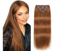 WuvuSnm Clip in Hair Extensions Human Hair Extensiones Pelo Natural Clip #30 Light Brown 28 Inch 120g 7Pcs Per Pack para Mujer Extensión De Pelo Humano Real Hair Minimal Smell