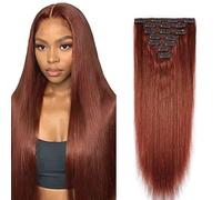 WuvuSnm Clip in Hair Extensions Human Hair Extensiones Pelo Natural Clip #33 Reddish Brown 22 Inch 120g 7Pcs Per Pack para Mujer Extensión De Pelo Humano Real Hair Minimal Smell