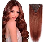 WuvuSnm Clip in Hair Extensions Human Hair Extensiones Pelo Natural Clip #33 Reddish Brown 24 Inch 120g 7Pcs Per Pack para Mujer Extensión De Pelo Humano Real Hair Minimal Smell