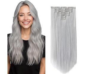 WuvuSnm Clip in Hair Extensions Human Hair Extensiones Pelo Natural Clip Grey 26 Inch 120g 7Pcs Per Pack para Mujer Extensión De Pelo Humano Real Hair Minimal Smell