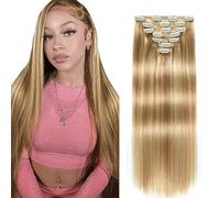 WuvuSnm Clip in Hair Extensions Human Hair Extensiones Pelo Natural Clip P27/613 Highlight Blonde 26 Inch 120g 7Pcs Per Pack para Mujer Extensión De Pelo Humano Real Hair Minimal Smell