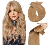 WuvuSnm Extensiones adhesivas de pelo humano recto invisible, #27, rubio miel, 24 pulgadas, 10 piezas/40 g, extensiones de pelo humano para mujer, mínimo, smell low Shedding