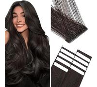 WuvuSnm Extensiones Adhesivas Pelo Natural Extensions Tape in Human Hair Straight #2 Darkest Brown Color 10 pcs/40g Extensiones De Cabello Humano for Women Minimal Smell 24 Pulgadas