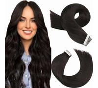 WuvuSnm Extensiones Adhesivas Pelo Natural Extensions Tape in Human Hair Straight #2 Darkest Brown Color 26 Pulgadas 20 pcs/70g Extensiones De Cabello Humano for Women Minimal Smell