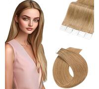 WuvuSnm Extensiones Adhesivas Pelo Natural Extensions Tape in Human Hair Straight #27 Honey Blonde Color 16 Pulgadas 20 pcs/50g Extensiones De Cabello Humano for Women Minimal Smell