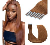 WuvuSnm Extensiones Adhesivas Pelo Natural Extensions Tape in Human Hair Straight #30 Light Brown Color 28 Pulgadas 20 pcs/70g Extensiones De Cabello Humano for Women Minimal Smell