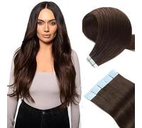 WuvuSnm Extensiones Adhesivas Pelo Natural Extensions Tape in Human Hair Straight #4 Chocolate Brown Color 28 Pulgadas 20 pcs/70g Extensiones De Cabello Humano for Women Minimal Smell