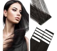 WuvuSnm Extensiones Adhesivas Pelo Natural Extensions Tape in Human Hair Straight Natural Black Color Natural Black 10 pcs/40g Extensiones De Cabello Humano for Women Minimal Smell 18 Pulgadas