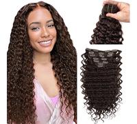 WuvuSnm Extensiones con clip de onda profunda, pelo humano, pelo humano, pelo humano, extensiones de clip invisibles, color marrón chocolate, 120 g, 7 unidades por paquete para mujeres cabello real de