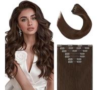 WuvuSnm Extensiones de clip rectas con clip de pelo humano, pelo humano, extensiones de clip invisibles, color marrón chocolate, 120 g, 7 unidades por paquete para mujeres cabello real de 14 pulgadas
