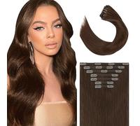 WuvuSnm Extensiones de clip rectas con clip de pelo humano, pelo humano, extensiones de clip invisibles, color marrón chocolate, 120 g, 7 unidades por paquete para mujeres cabello real de 30 pulgadas