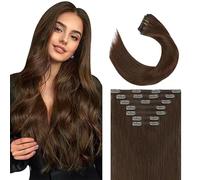 WuvuSnm Extensiones de clip rectas con clip de pelo humano, pelo humano, extensiones de pelo humano Invisble con clip, color marrón chocolate, 120 g, 7 unidades por paquete para mujeres cabello real