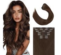 WuvuSnm Extensiones de clip rectas con clip de pelo humano, pelo humano, extensiones de pelo humano Invisble con clip, color marrón chocolate, 120 g, 7 unidades por paquete para mujeres cabello real