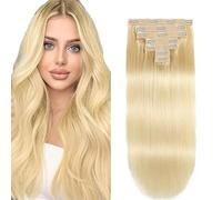 WuvuSnm Extensiones de pelo humano con clip recto, cabello humano, pelo humano, extensiones de clip invisibles, rubio, 120 g, 7 unidades por paquete para mujeres cabello real de 14 pulgadas