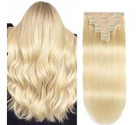 WuvuSnm Extensiones de pelo humano con clip recto, cabello humano, pelo humano, extensiones de clip invisibles, rubio, 120 g, 7 unidades por paquete para mujeres cabello real de 45,5 cm